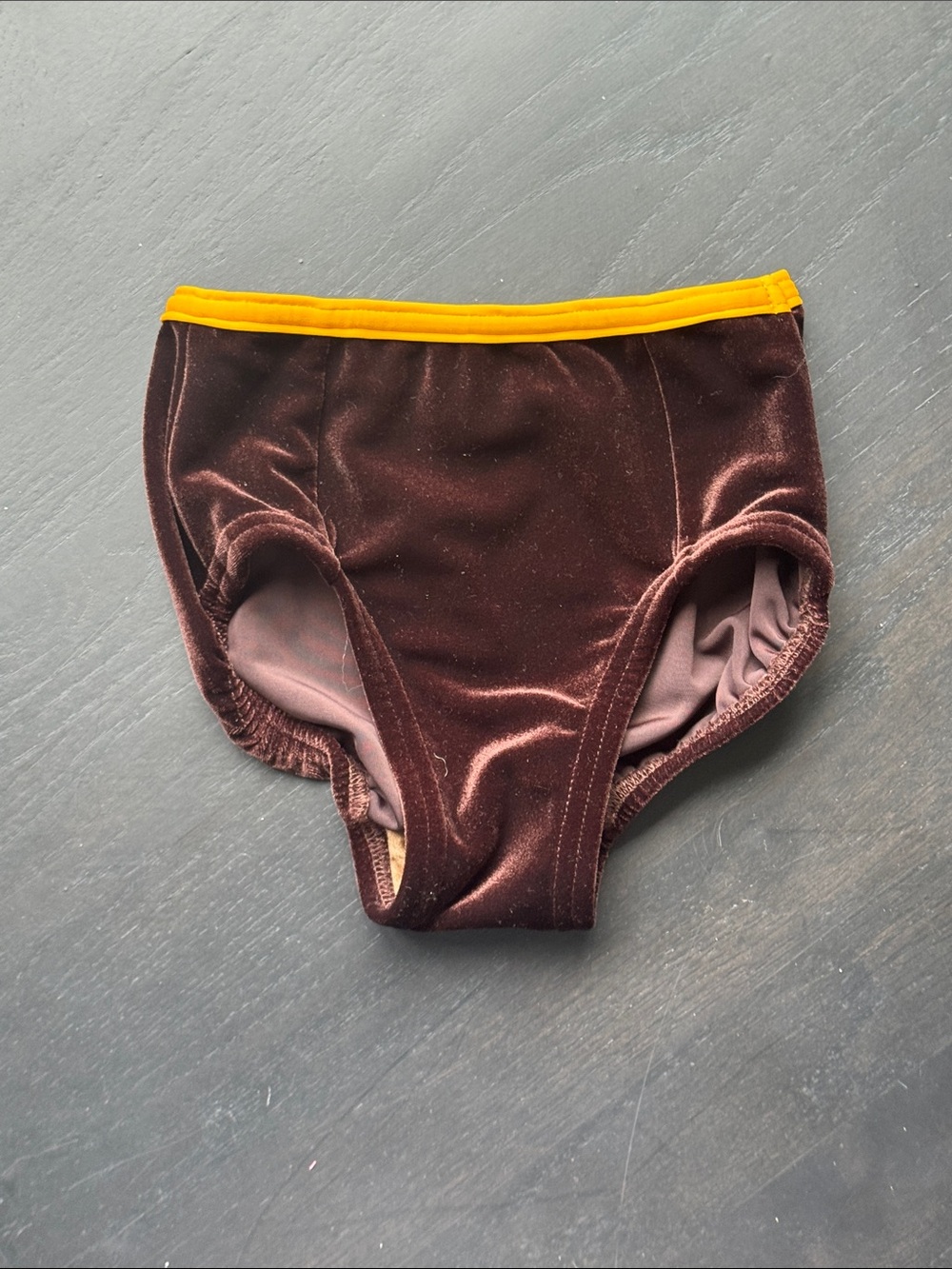 Kids Dance Briefs in Brown with Yellow Trim